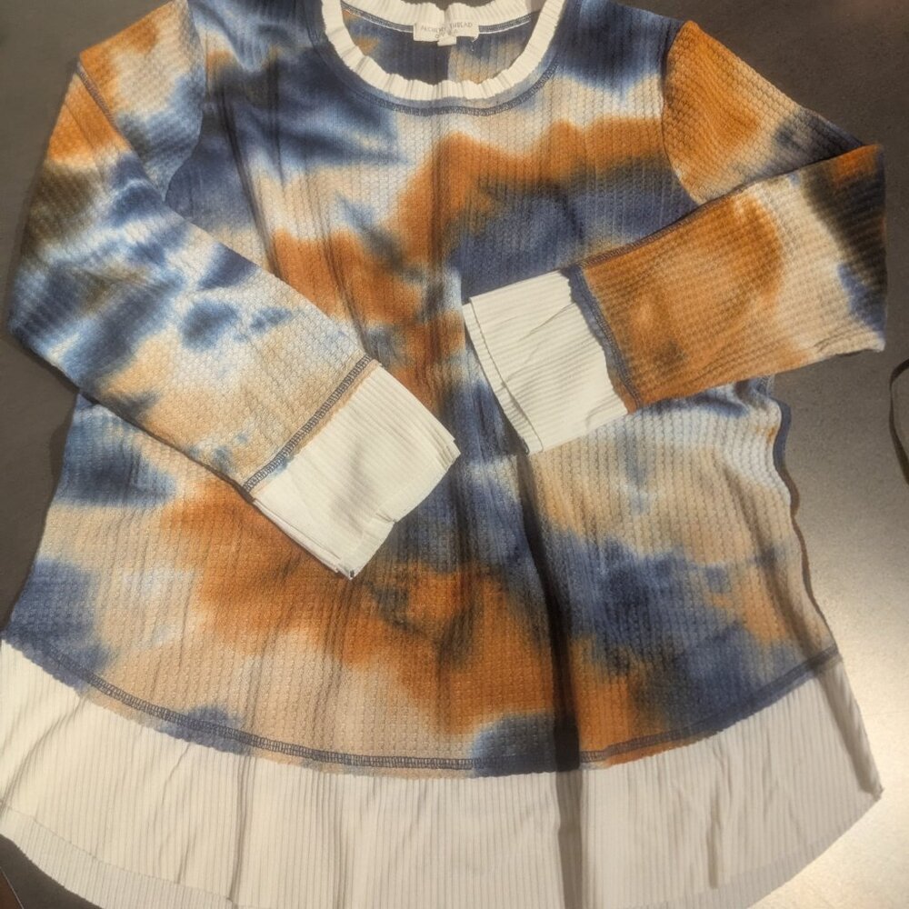Blue Orange Brown Tie-Dye Look Waffle Oversized Top